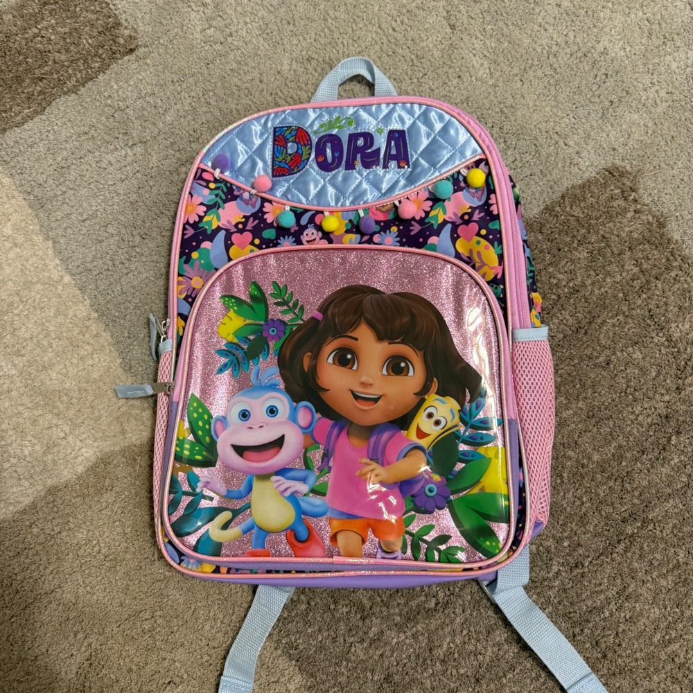 Nickelodeon Dora‎ the Explorer Backpack Bioworld Pink Purple Floral Glitter NWT